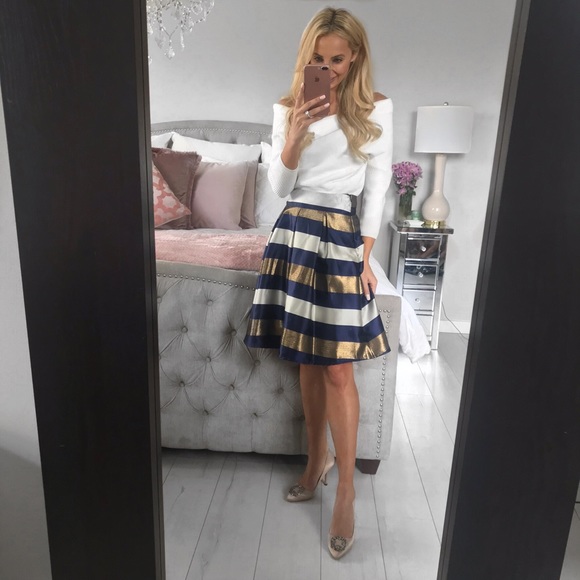 LAST 2!!! Striped Pleated Midi Knee-Length Skirt - Picture 3 of 8